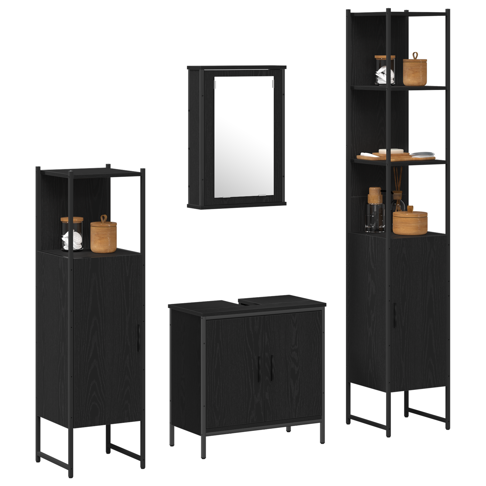 4 Piece Bathroom Furniture Set Black Oak Engineered Wood - Image 3