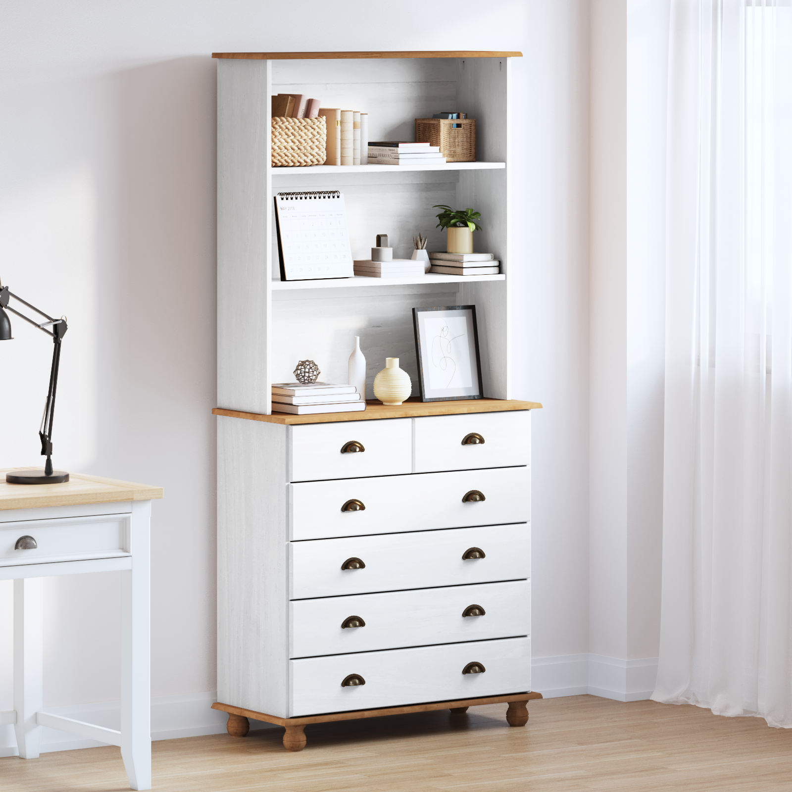 Hutch “ASKIM” Wit 91x40x199.5 cm Massief Hout Den