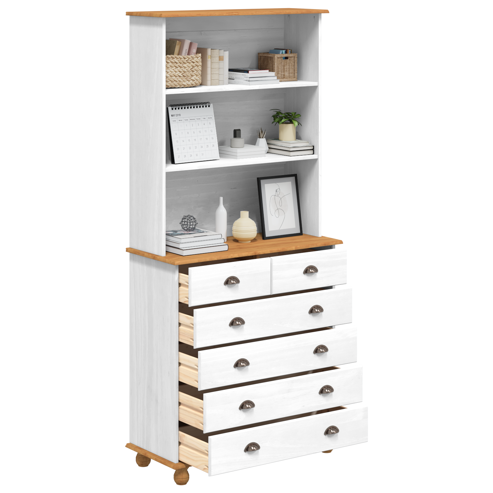 Hutch “ASKIM” White 91x40x199.5 cm Solid Wood Pine - Image 3