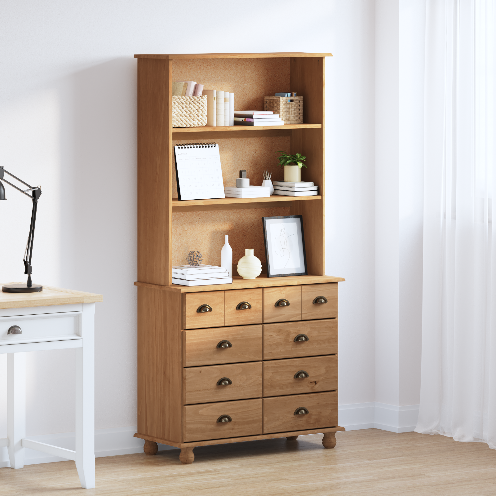 Hutch 'ASKIM'Honey Brown 91x40x183 cm Solid Wood Pine