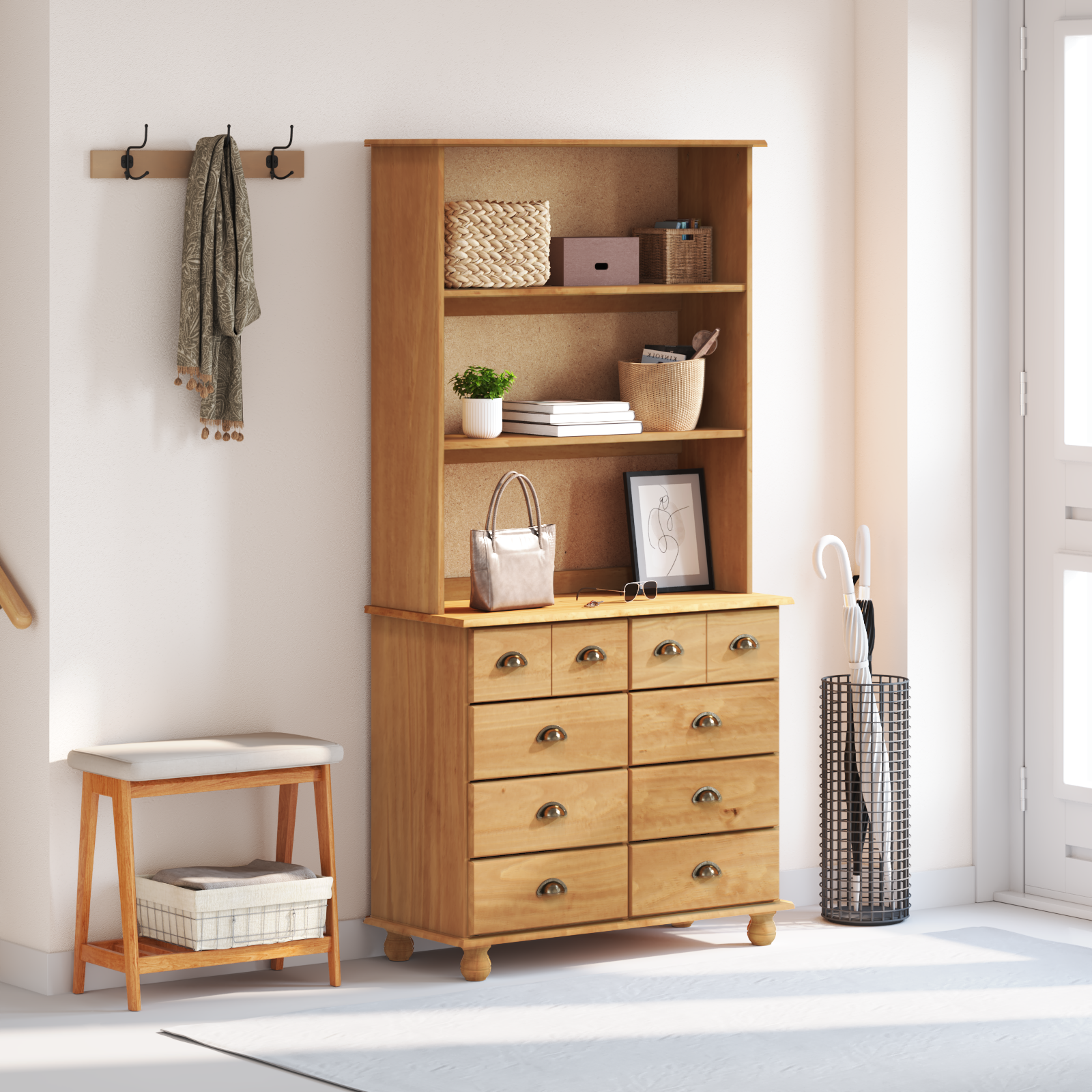 Hutch 'ASKIM'Honey Brown 91x40x183 cm Solid Wood Pine - Image 4