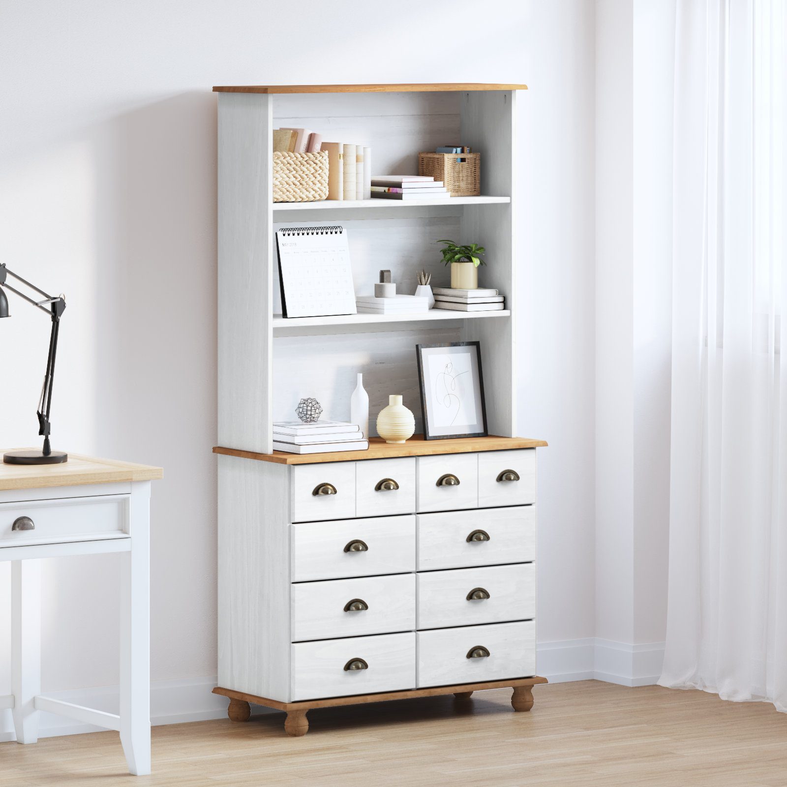 Hutch “ASKIM” White 91x40x183 cm Solid Wood Pine