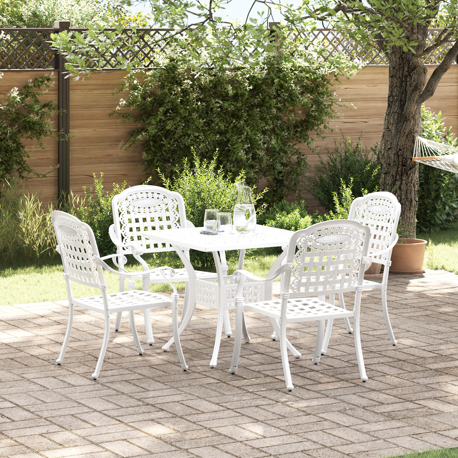 5-Piece Garden Dining Set in White Cast Aluminum