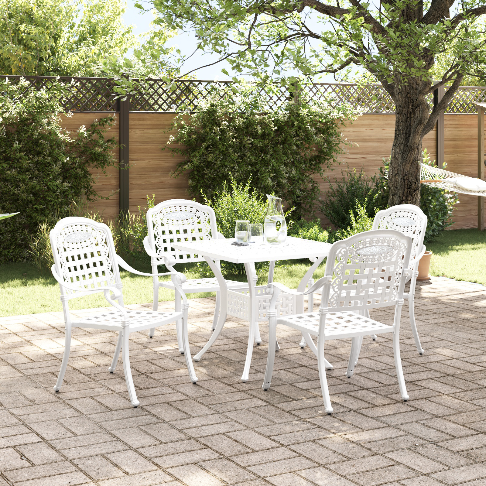 5-Piece Garden Dining Set in White Cast Aluminum - Image 4
