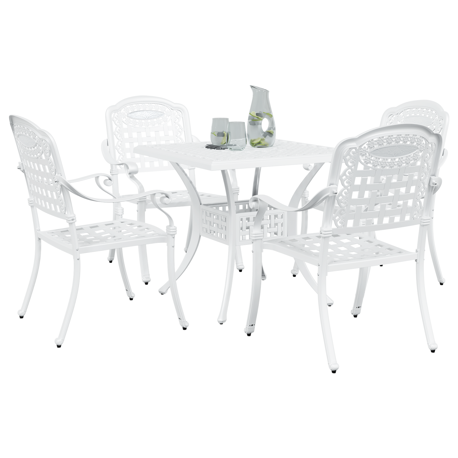 5-Piece Garden Dining Set in White Cast Aluminum - Image 3