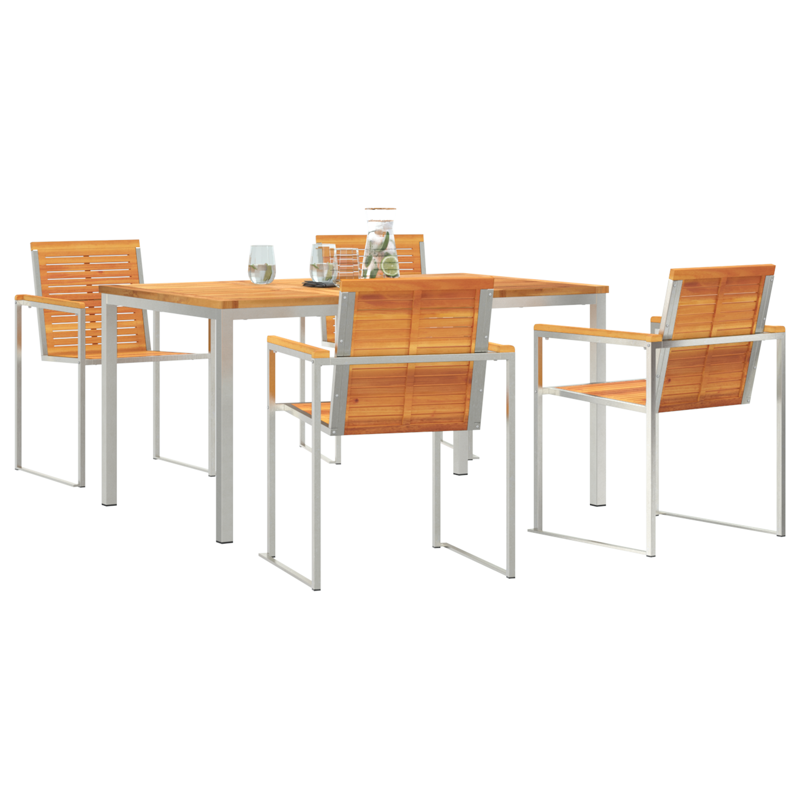 Комплект за хранене в градината от 5 части с масивно акациево дърво, vidaXL Външна маса за хранене 150x90x75 см от масивно акациево дърво - Image 3