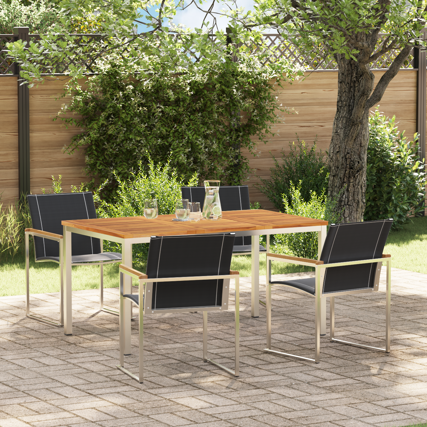 5 Delige Tuin Eettafel Set Massief Hout Acacia