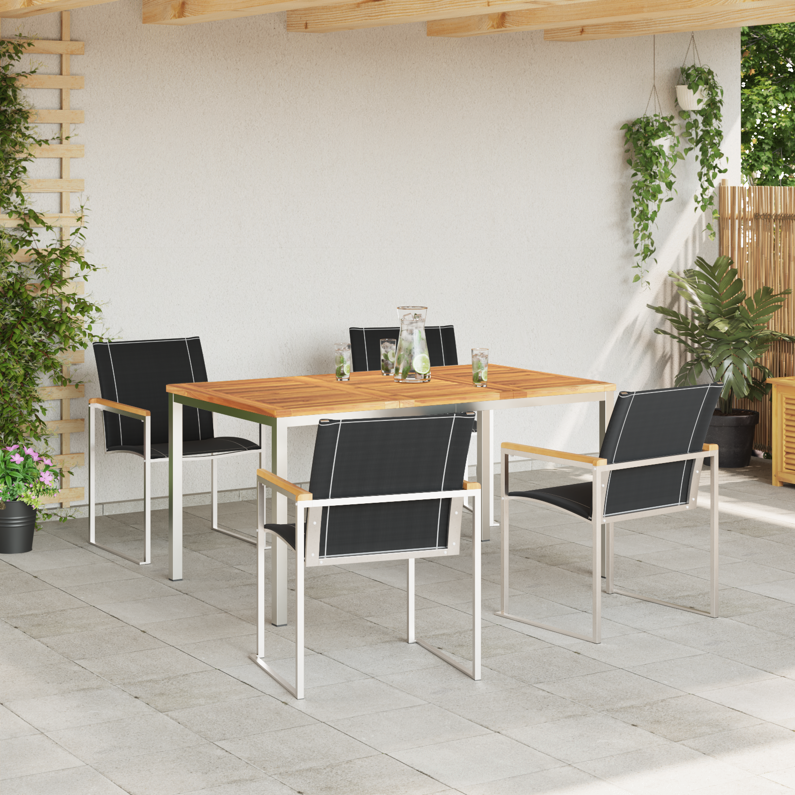 5 Piece Garden Dining Set Solid Wood Acacia - Image 4