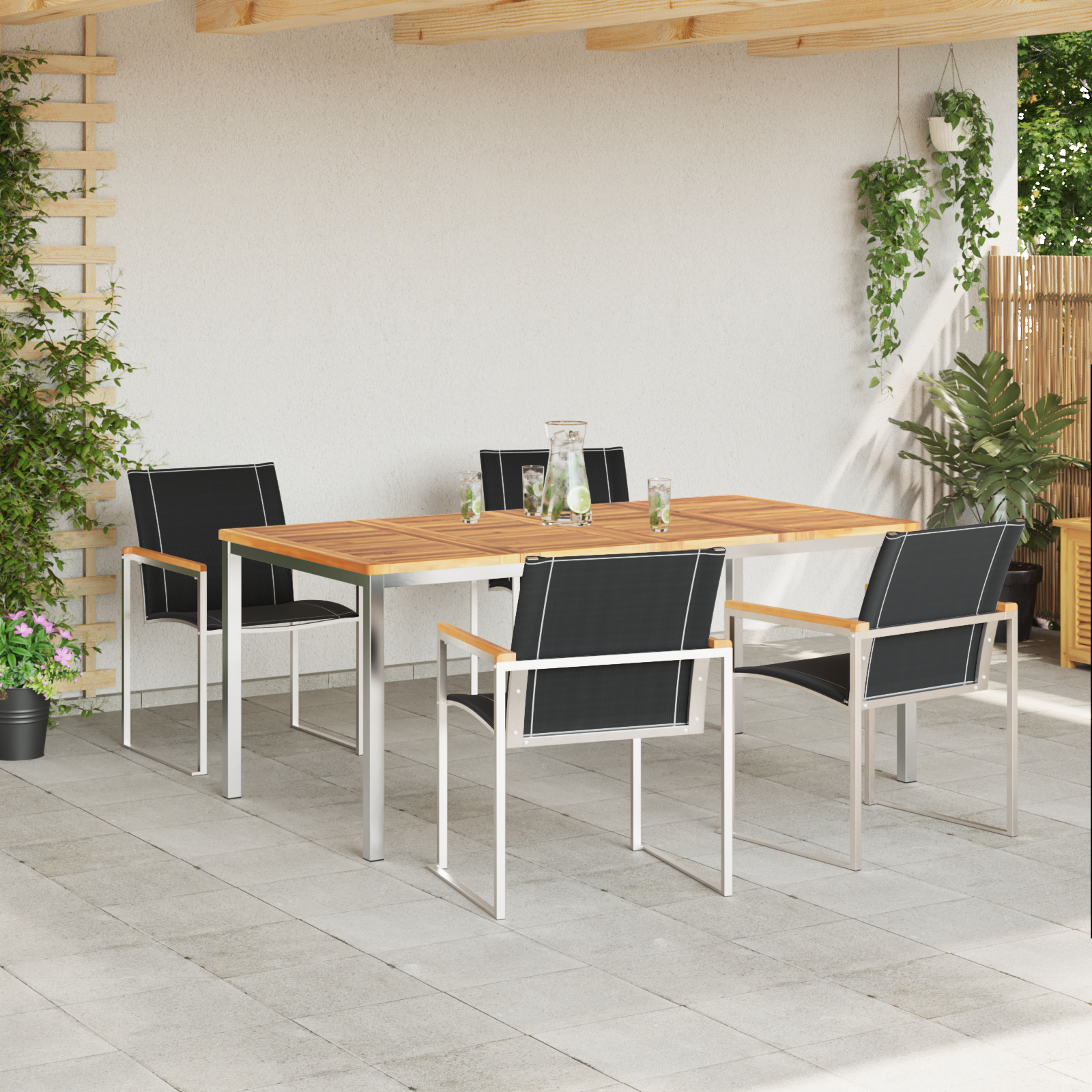 5 Piece Garden Dining Set Solid Wood Acacia - Image 4