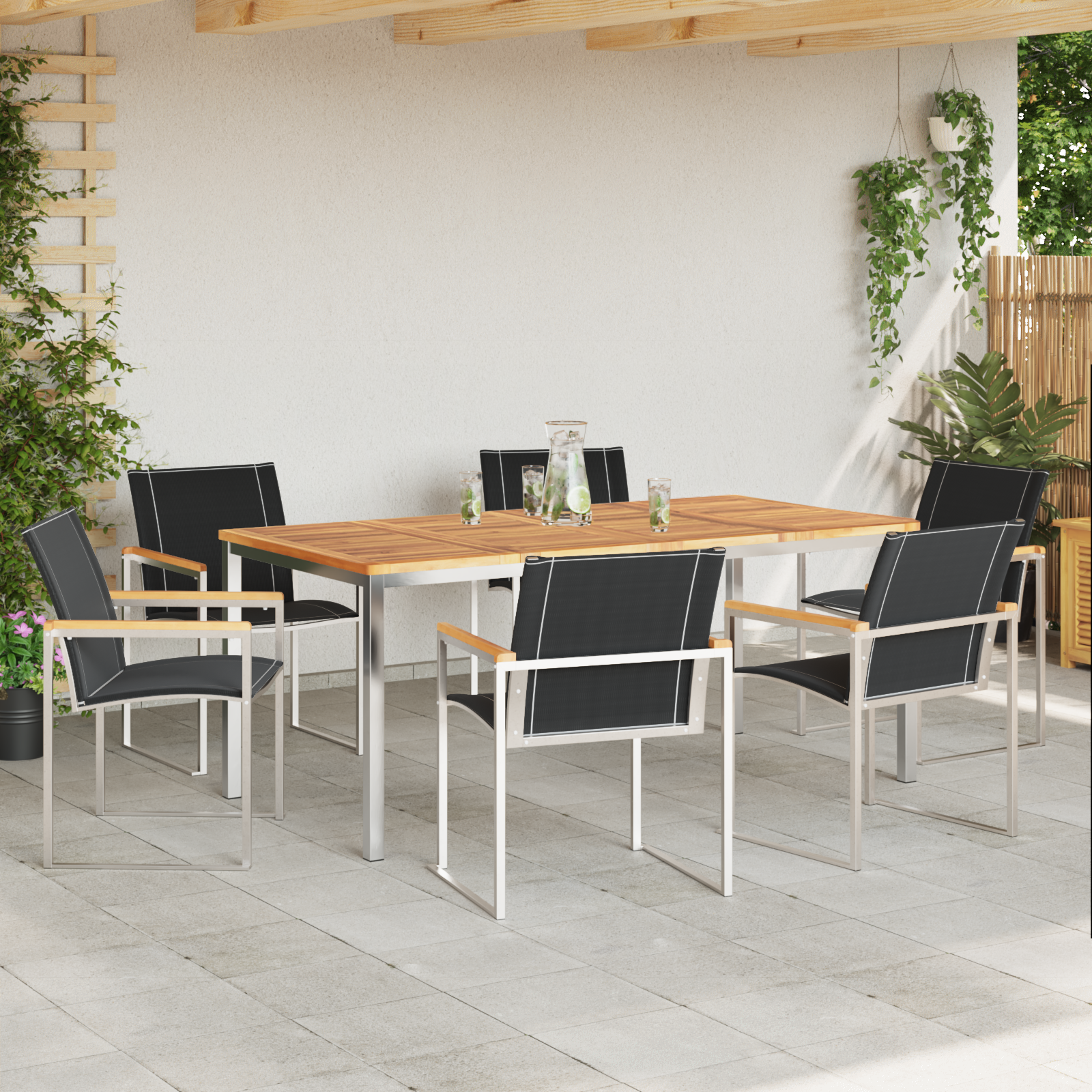 7 Piece Garden Dining Set Solid Wood Acacia - Image 4