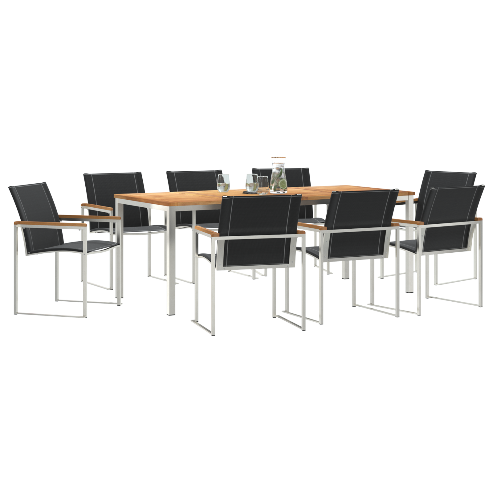 Градински трапезен комплект vidaXL от 9 части от масивна акациева дървесина, Открита трапезна маса vidaXL 200x90x74.5 см от масивна акациева дървесина - Image 3