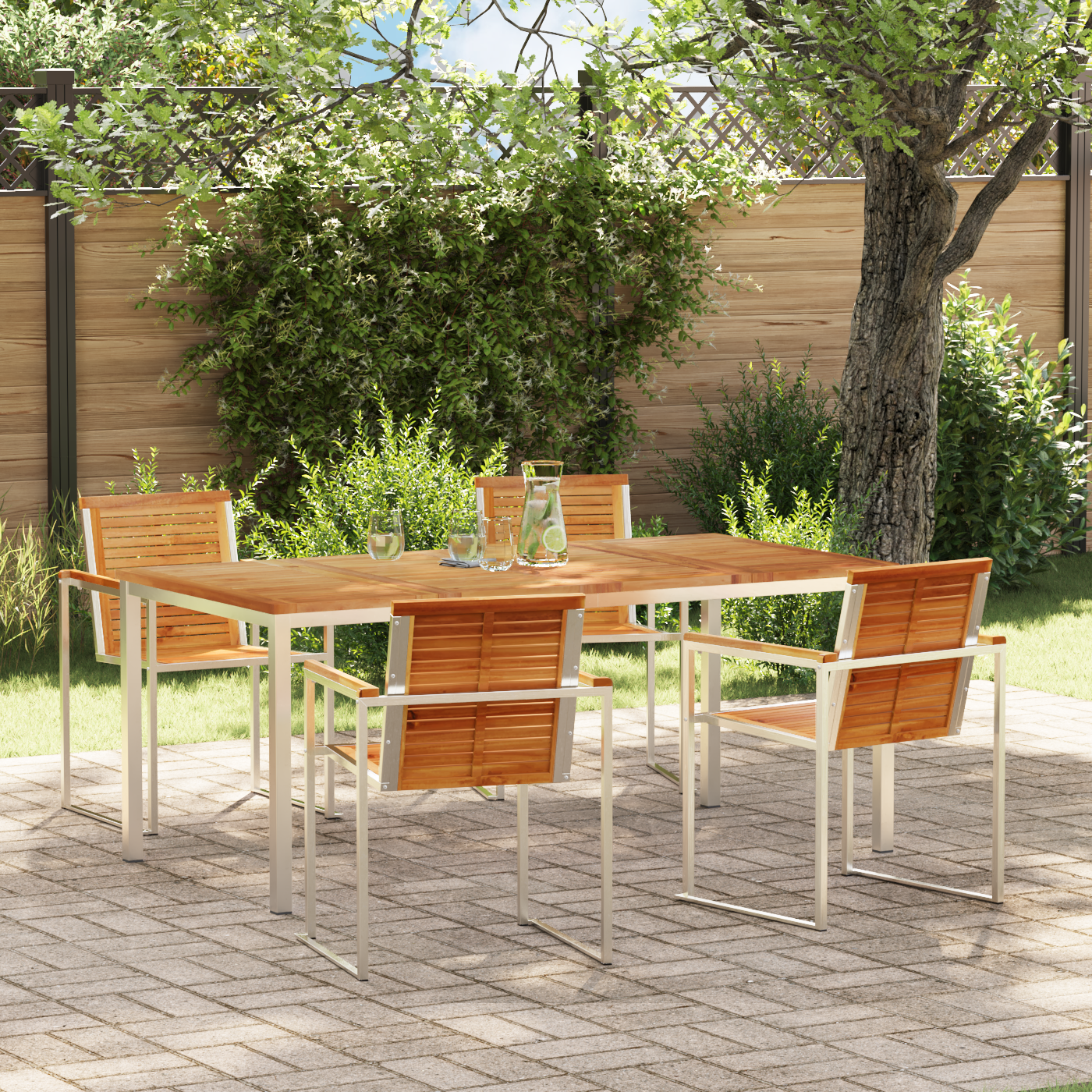 5 Piece Garden Dining Set Solid Wood Teak