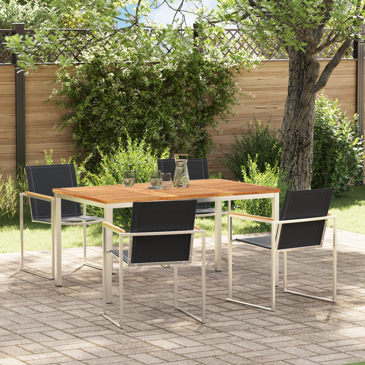 5 Piece Garden Dining Set Solid Wood Teak