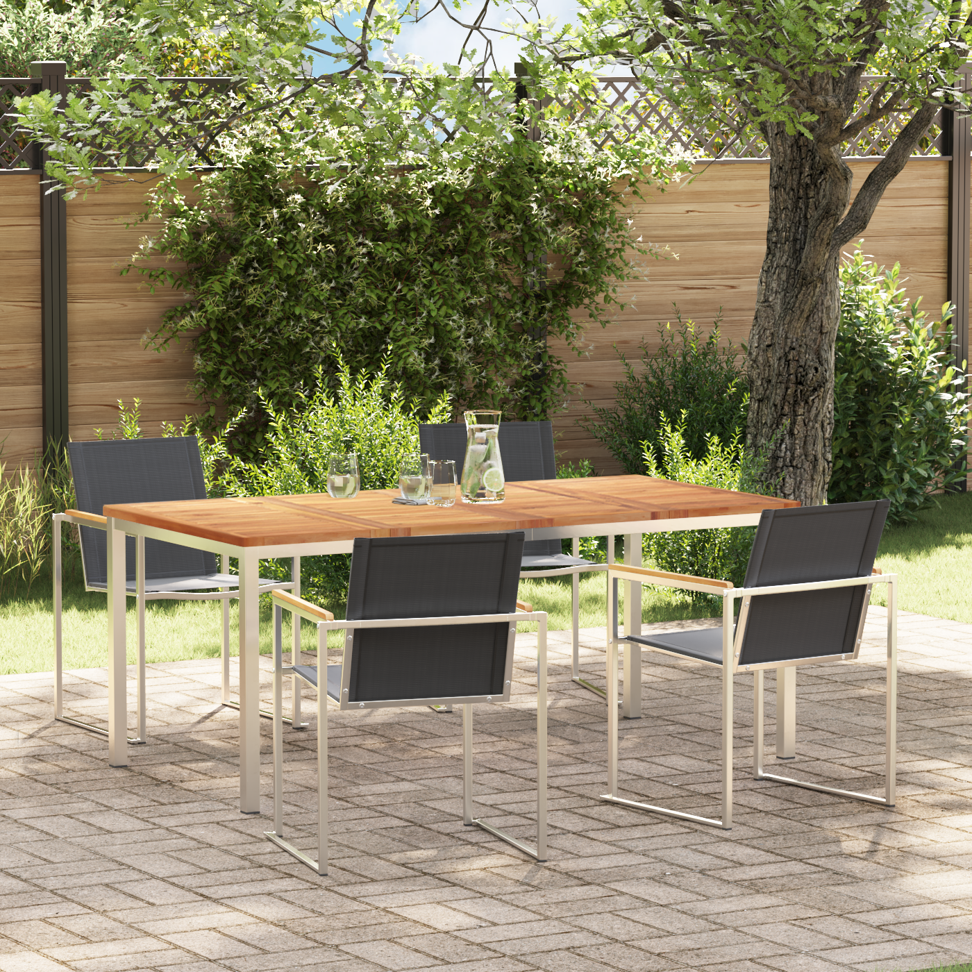5-delige Tuin Eettafel Set Massief Teakhout