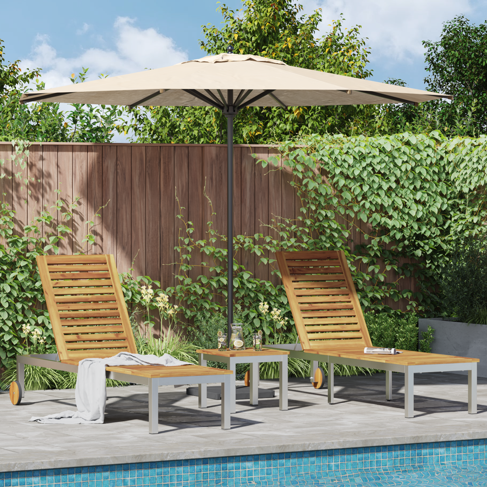 Sun Loungers 2 pcs with Table Solid Wood Acacia