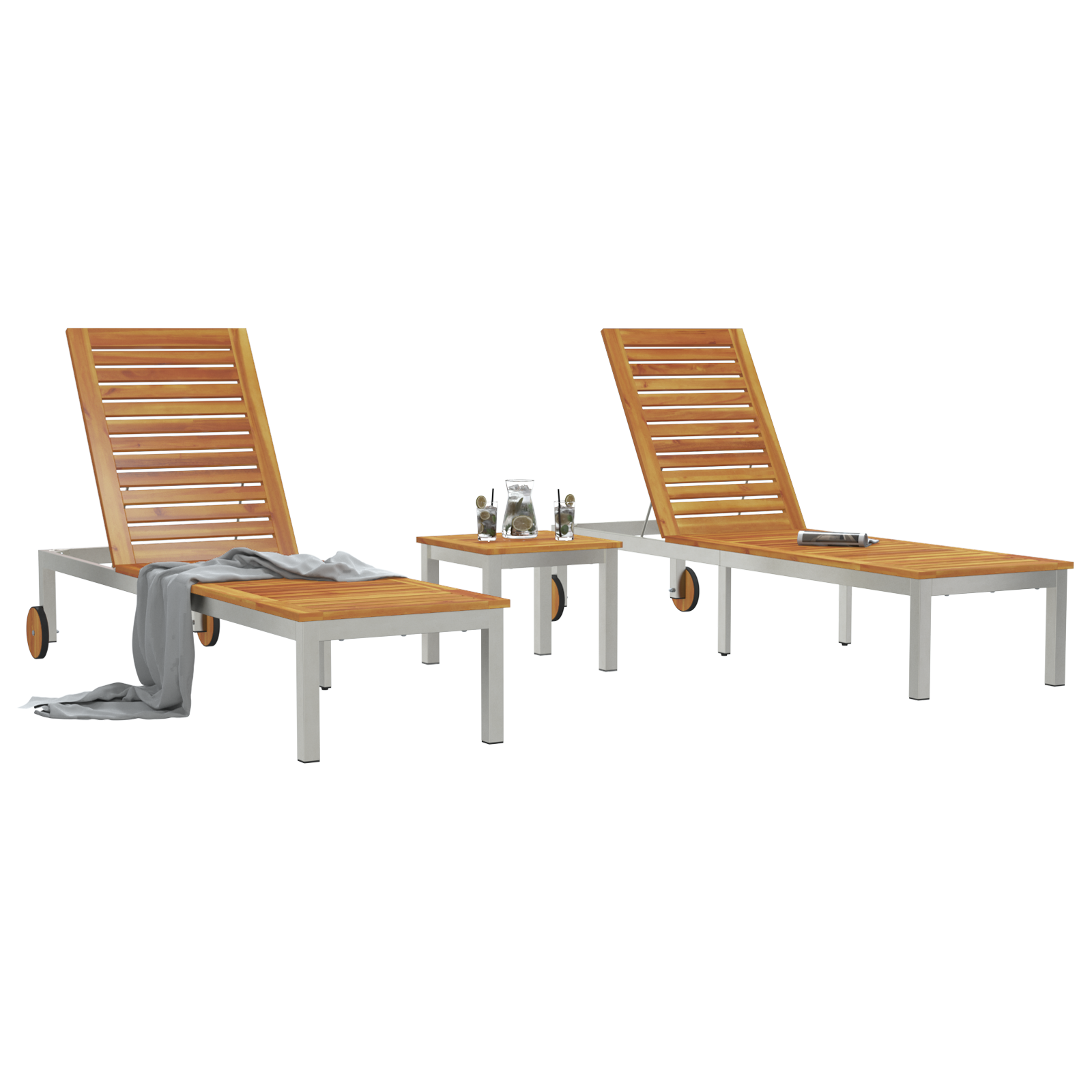 Sun Loungers 2 pcs with Table Solid Wood Acacia - Image 3