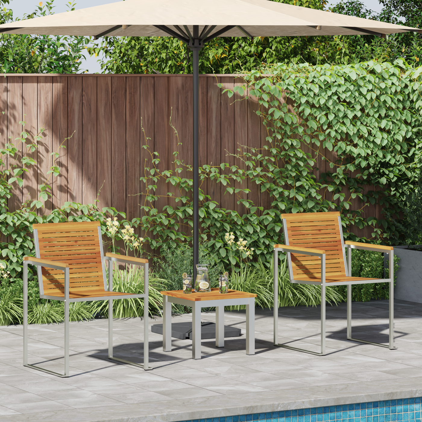 Ligbed met Tuinstoelen 3 pcs Massief Acaciahout