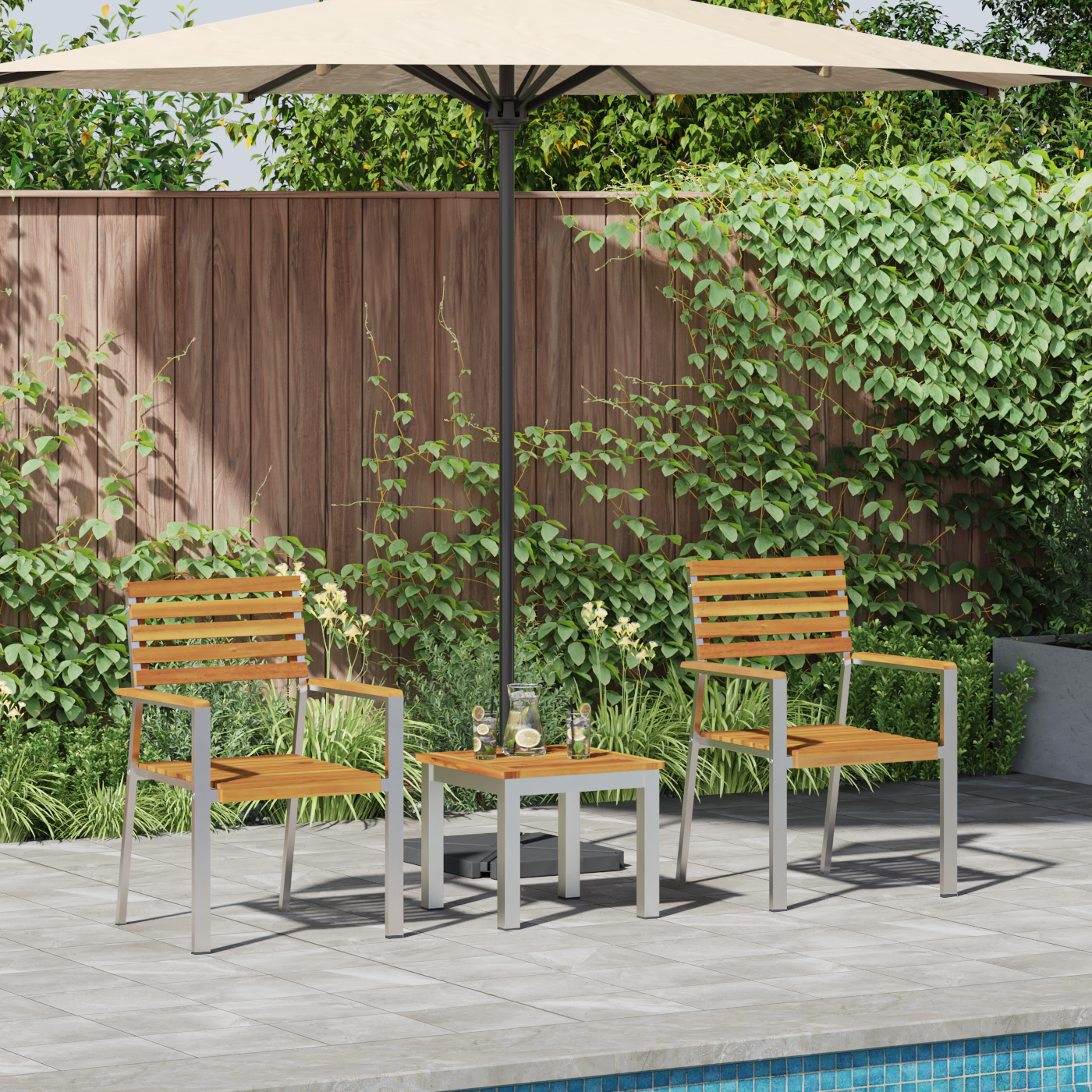 3 Piece Garden Dining Set Solid Wood Acacia