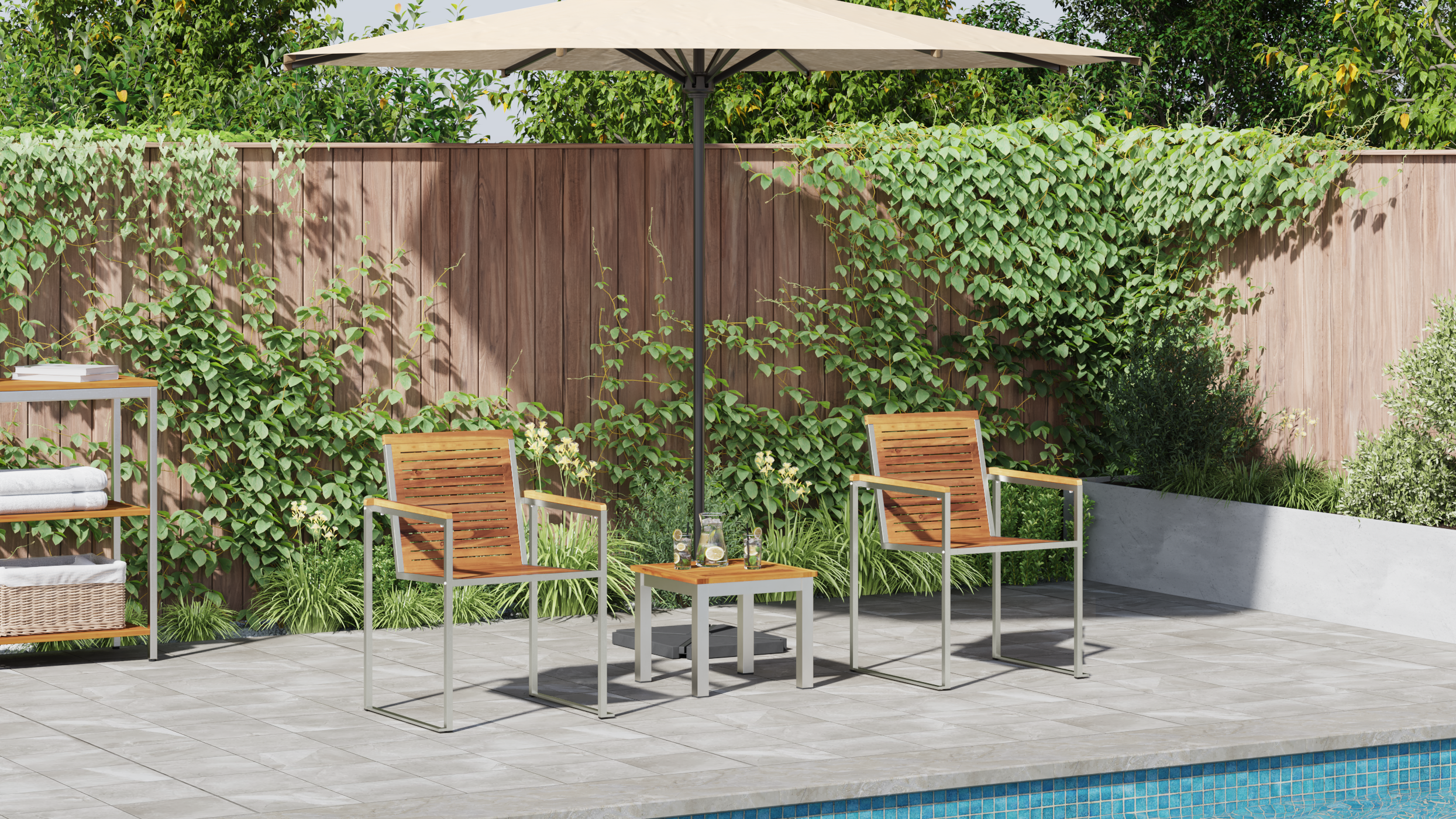 Sun Lounger with Garden Chairs 3 pcs Solid Wood Teak