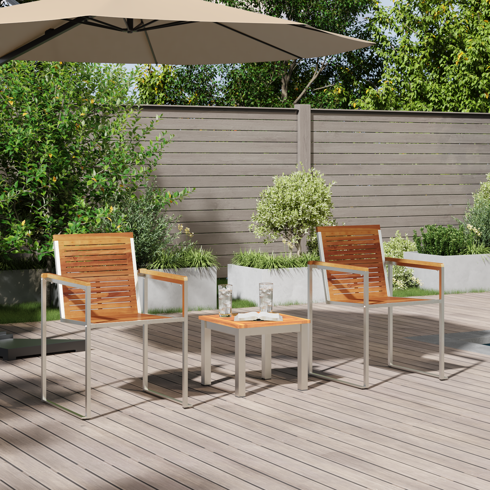 Sun Lounger with Garden Chairs 3 pcs Solid Wood Teak - Image 4