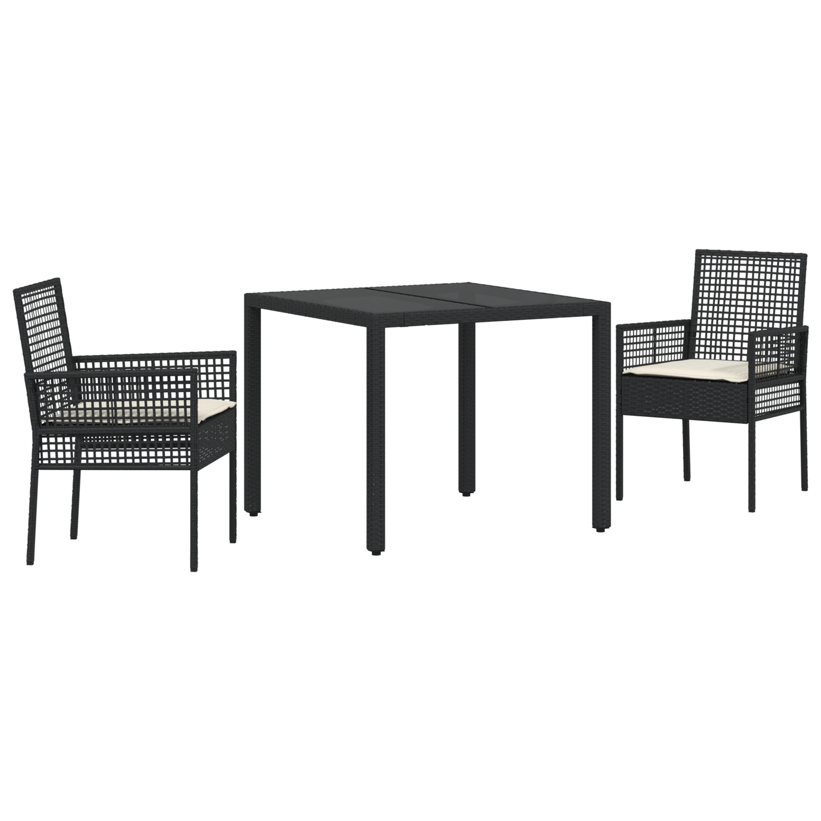 3 Piece Garden Dining Set with Cushions Black Poly Rattan - Image 2