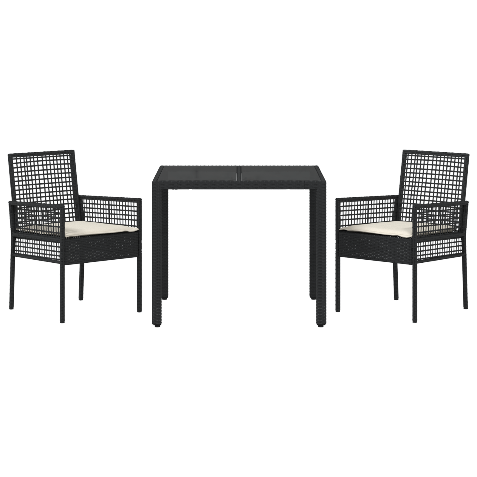 3 Piece Garden Dining Set with Cushions Black Poly Rattan - Image 7