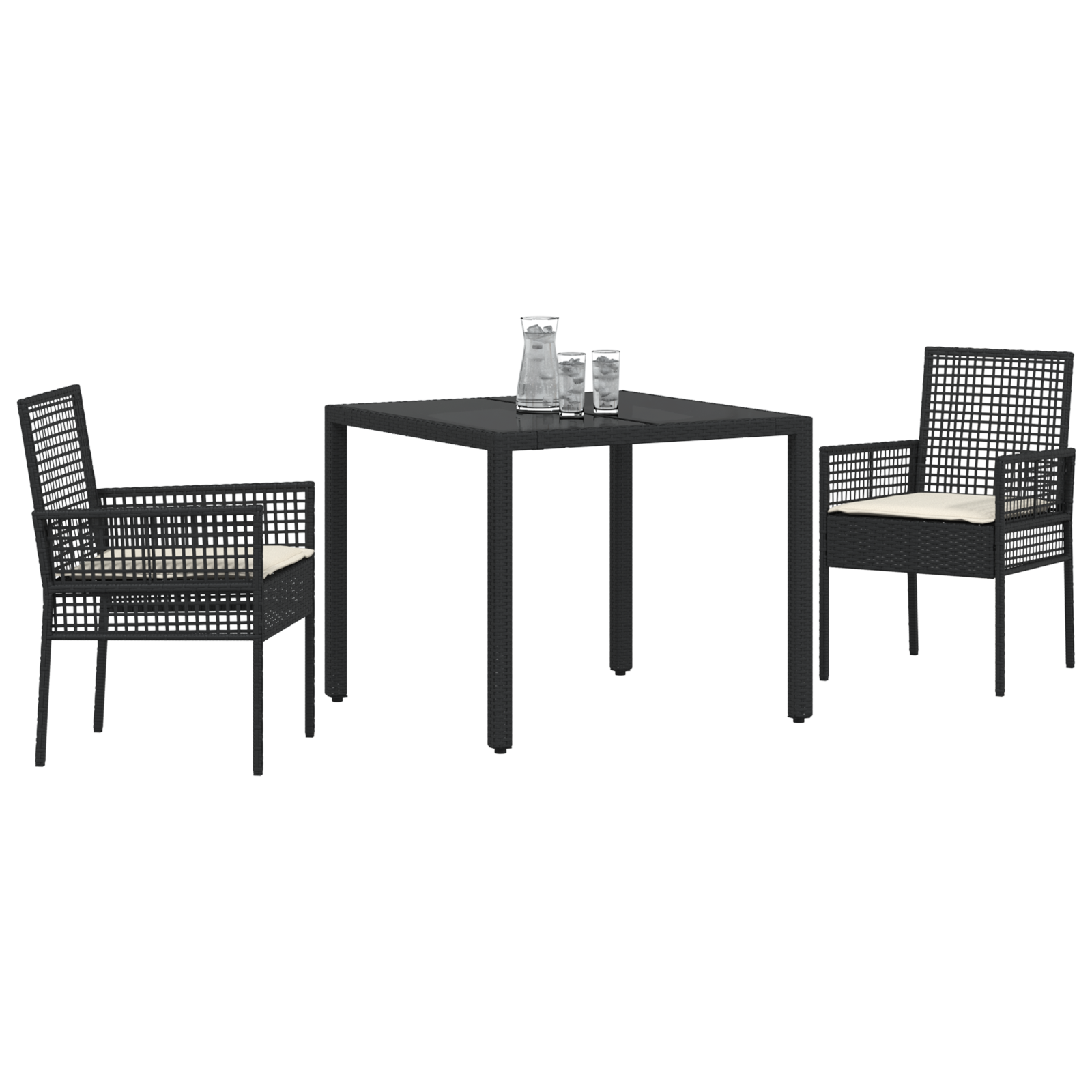 3 Piece Garden Dining Set with Cushions Black Poly Rattan - Image 3