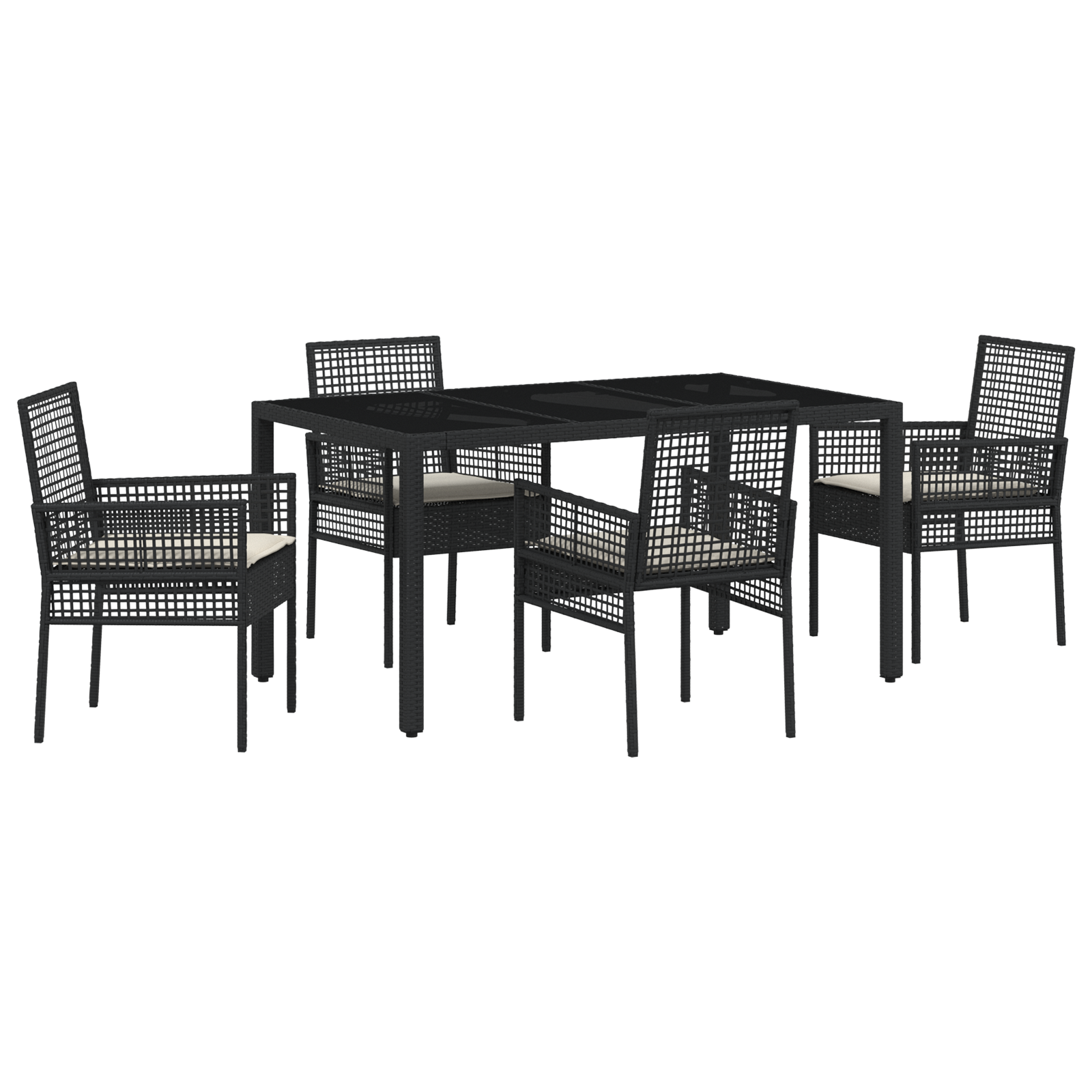 5 Piece Garden Dining Set with Cushions Black Poly Rattan - Image 2