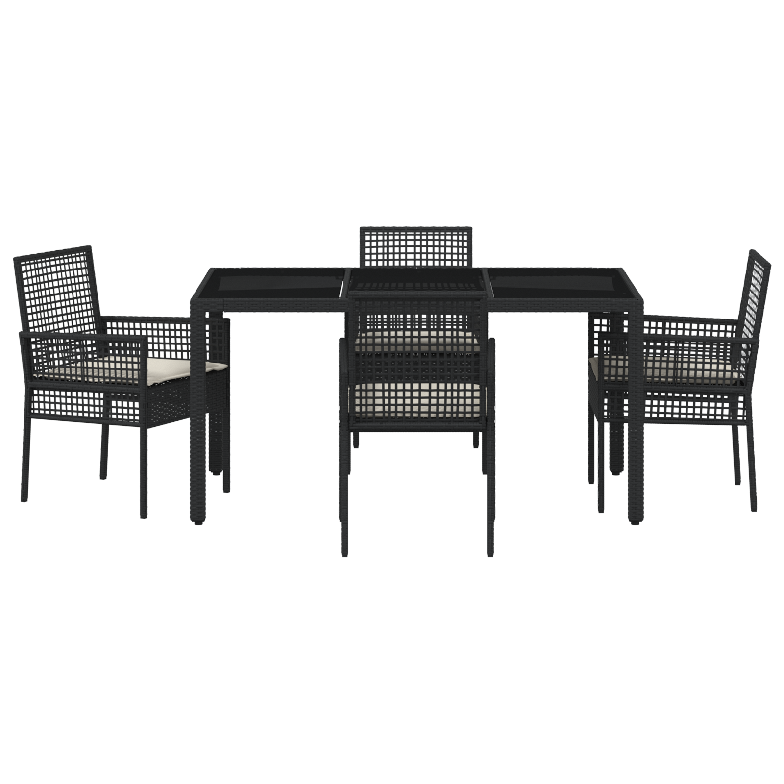 5 Piece Garden Dining Set with Cushions Black Poly Rattan - Image 7