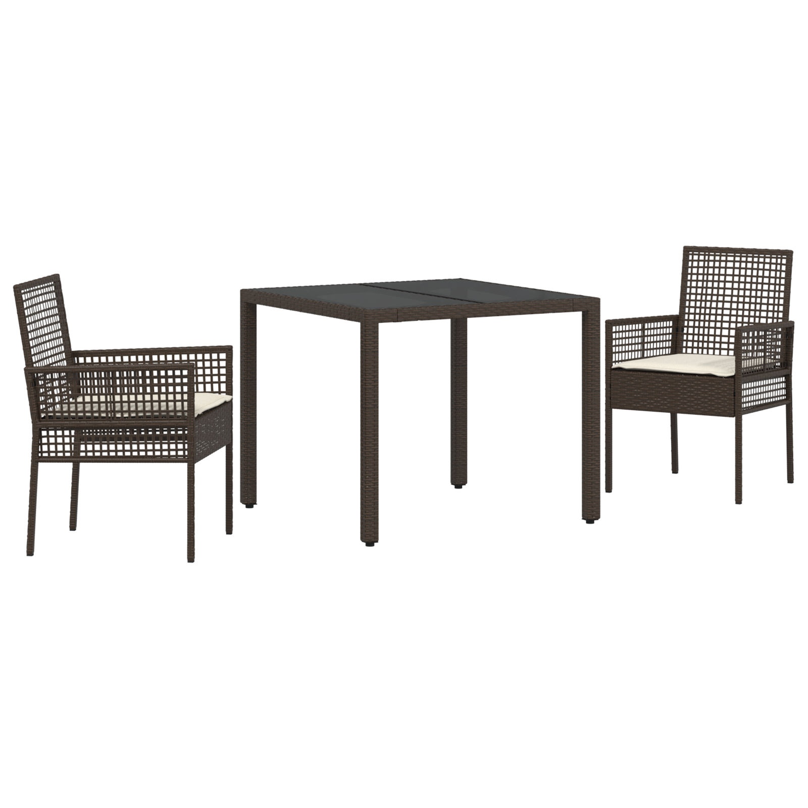 3 Piece Garden Dining Set with Cushions Brown Poly Rattan - Image 2