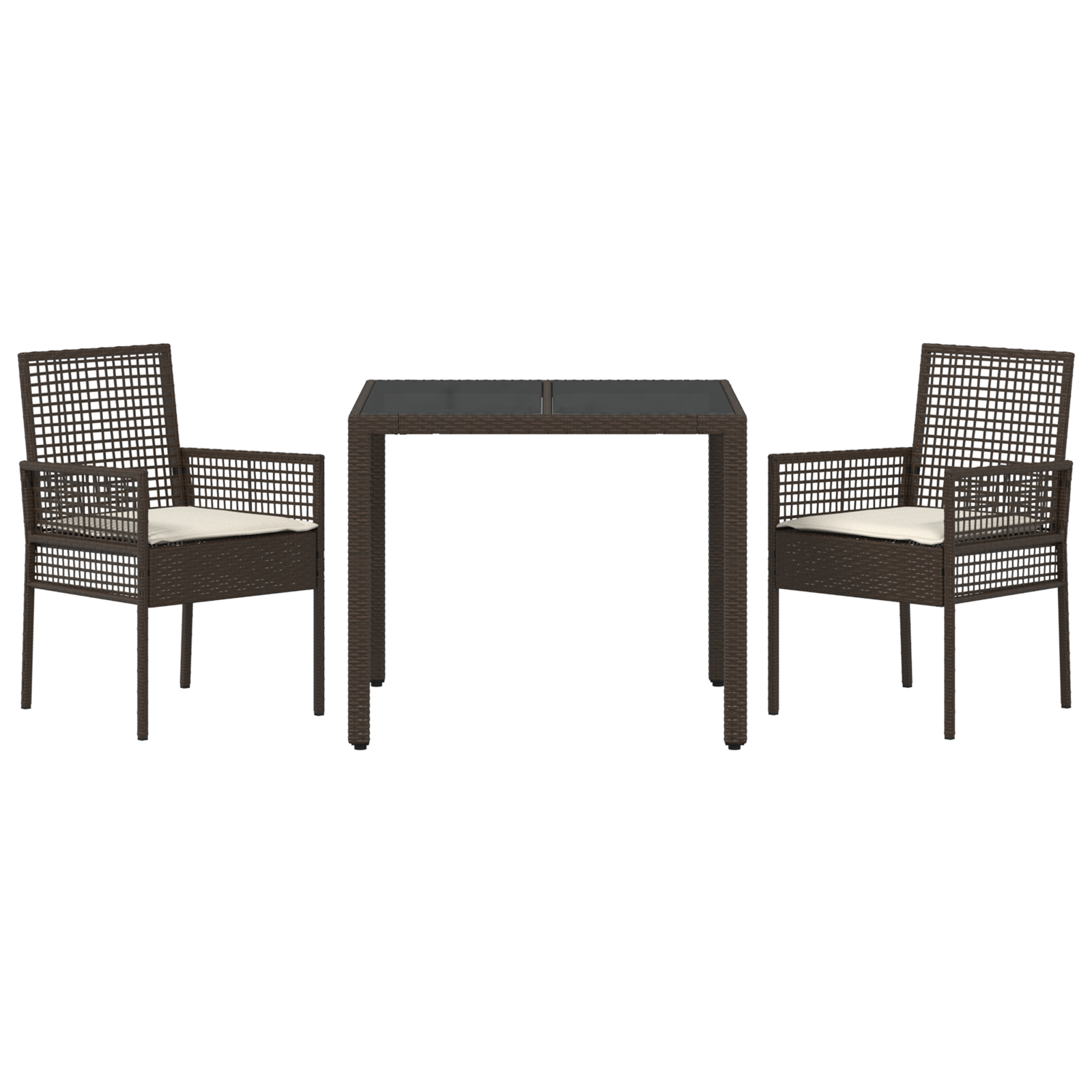 3 Piece Garden Dining Set with Cushions Brown Poly Rattan - Image 7