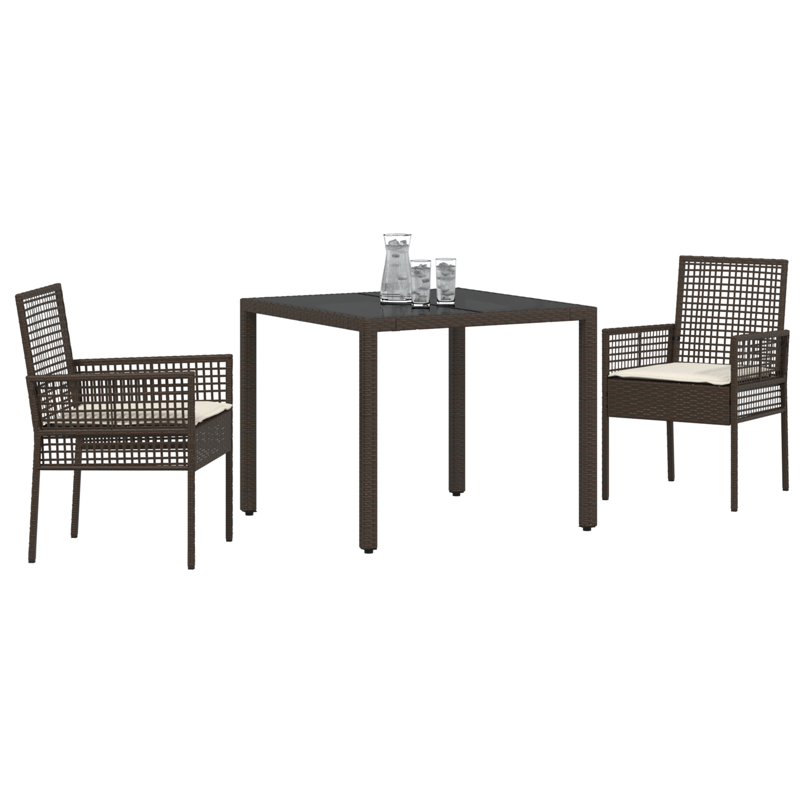 3 Piece Garden Dining Set with Cushions Brown Poly Rattan - Image 3
