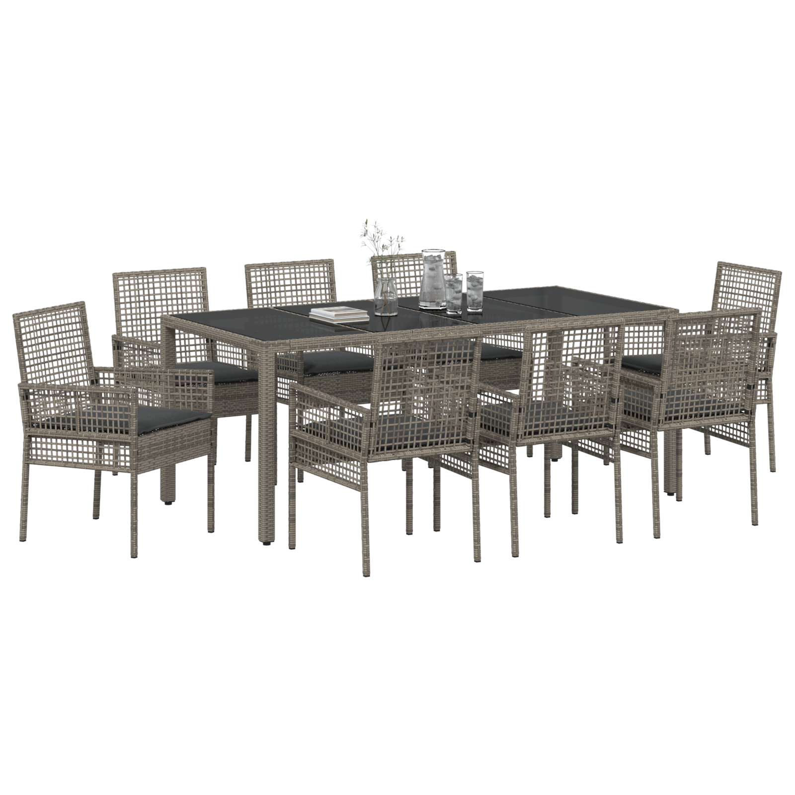 9 Часова Градинска Dining Set с Възглавници Сиво Полипропилен - Image 3