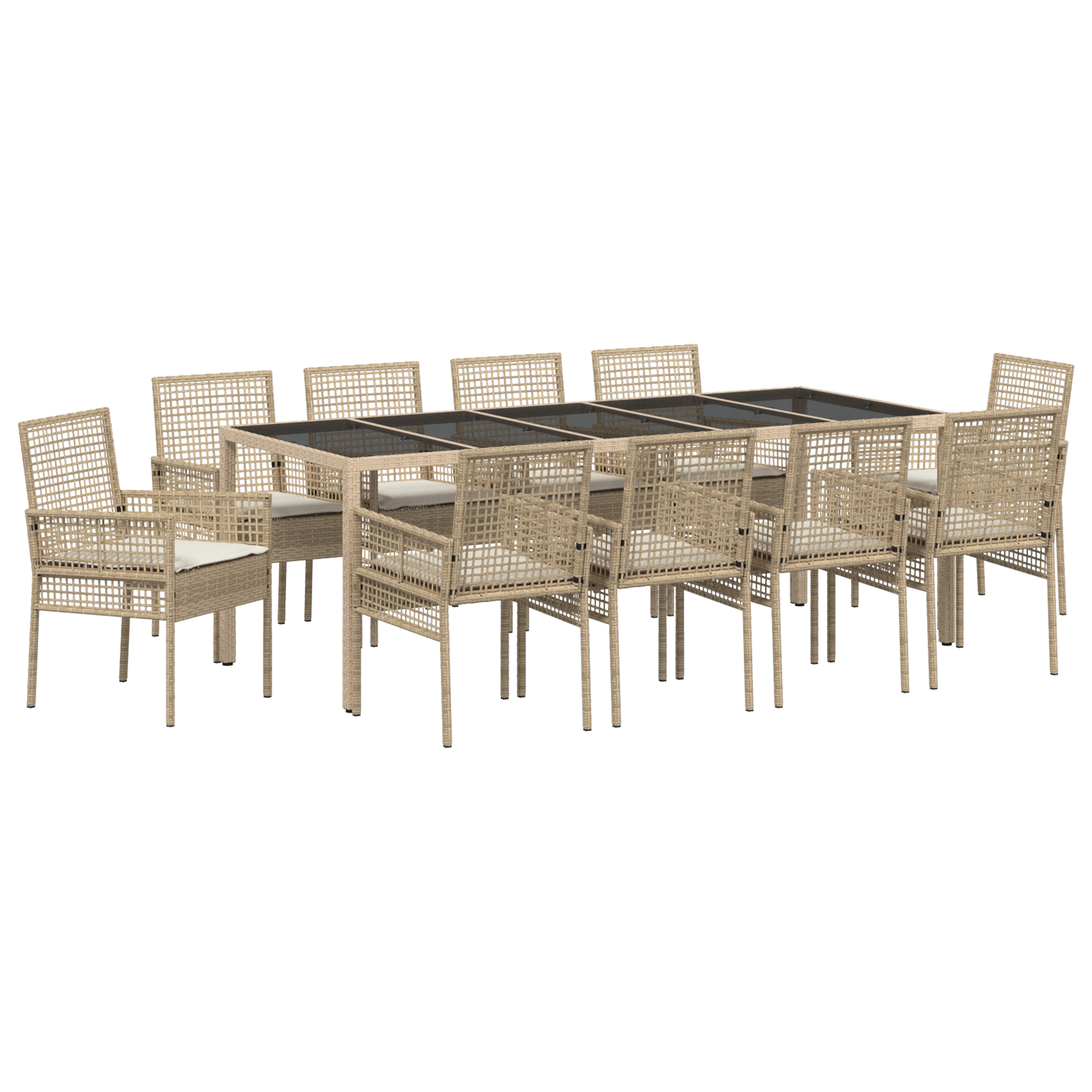 11 Piece Garden Dining Set with Cushions Beige Poly Rattan - Image 2