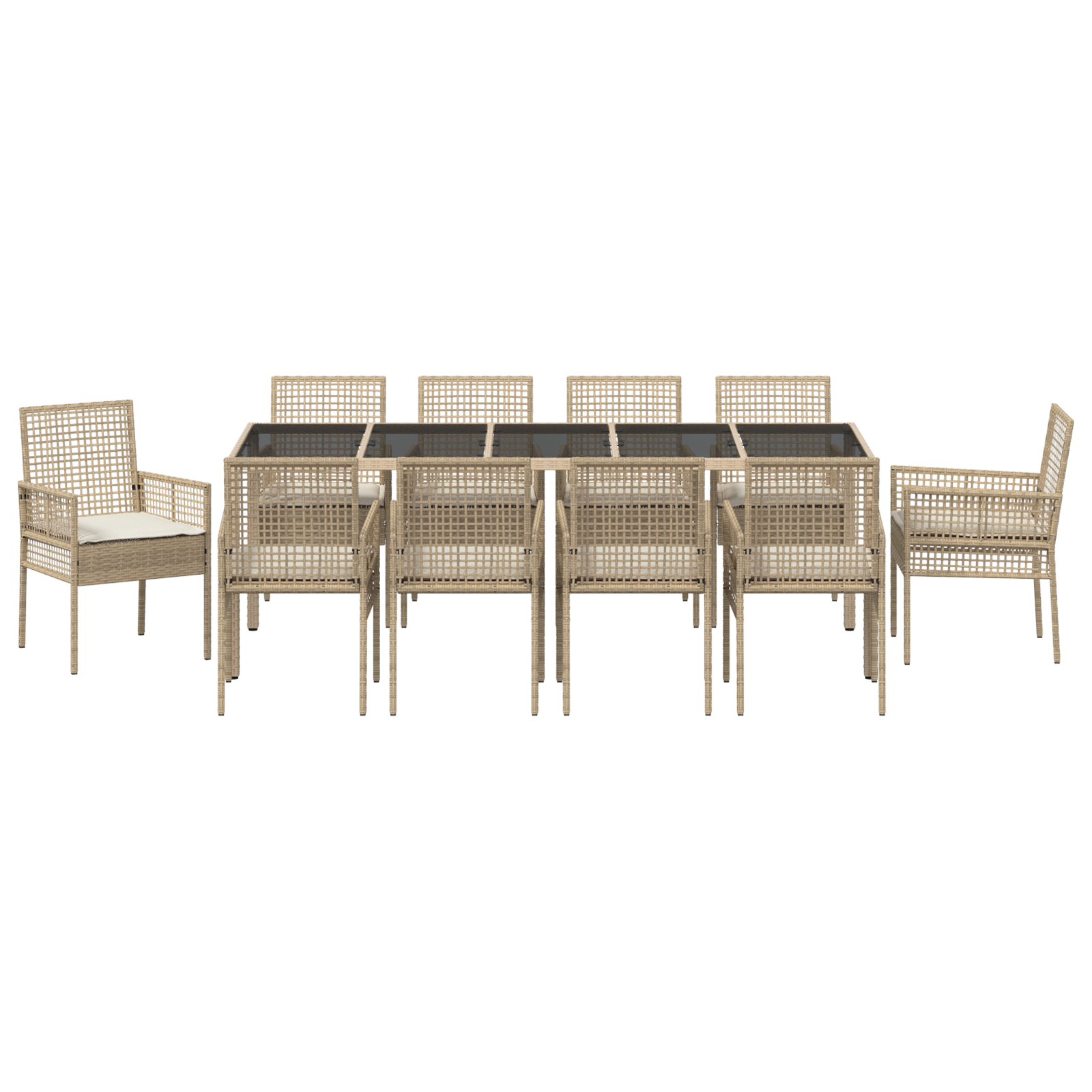 11 Piece Garden Dining Set with Cushions Beige Poly Rattan - Image 7