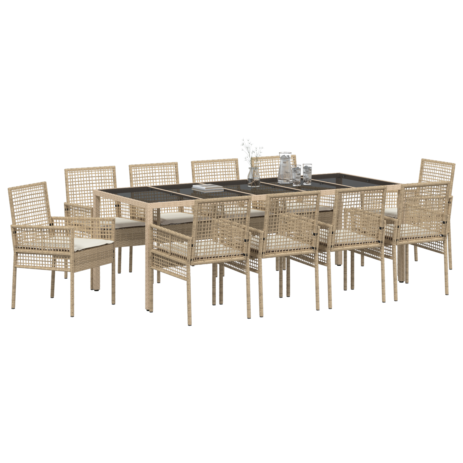 11 Piece Garden Dining Set with Cushions Beige Poly Rattan - Image 3