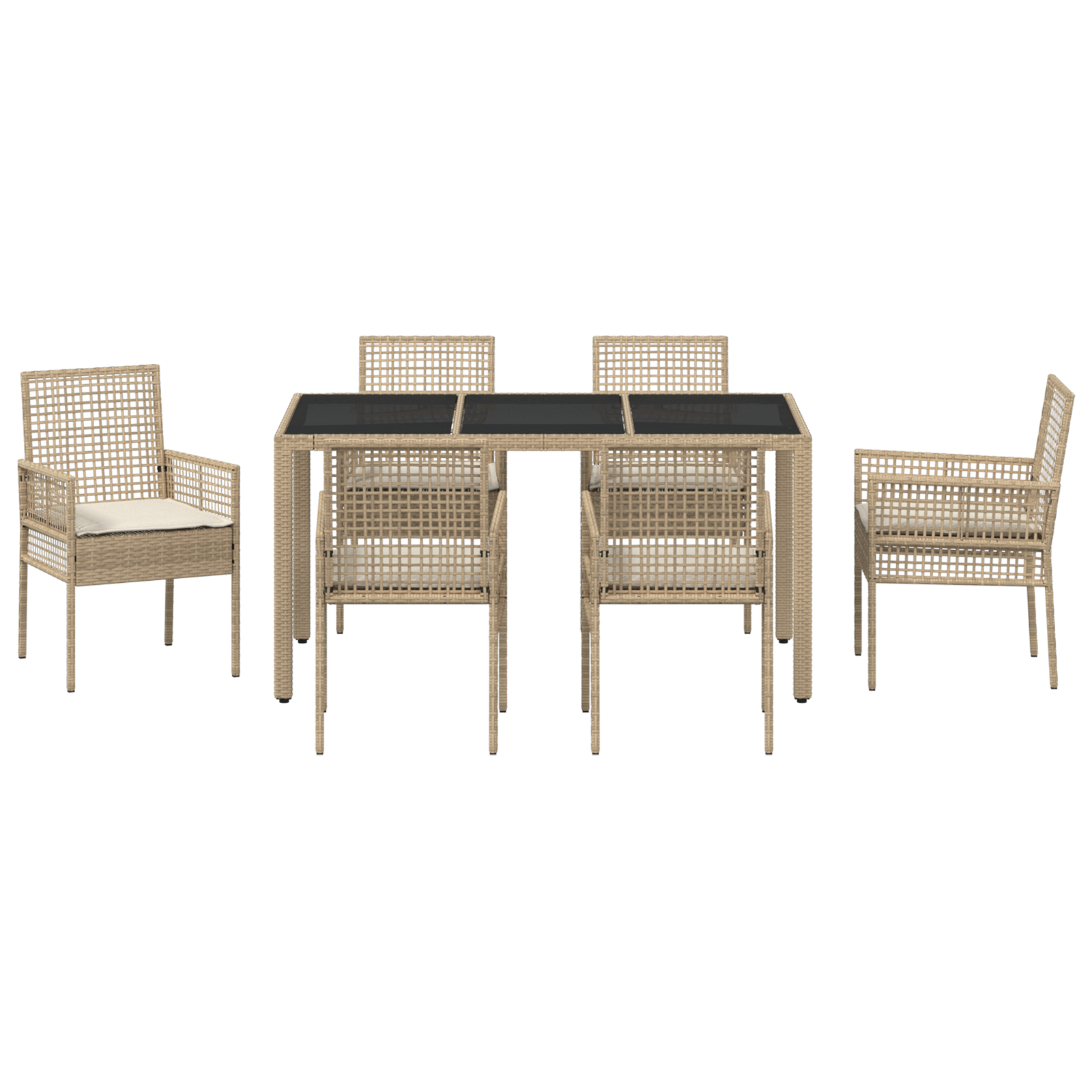 7-частен комплект градински трапезарии с възглавници бежов полиратан - Image 7
