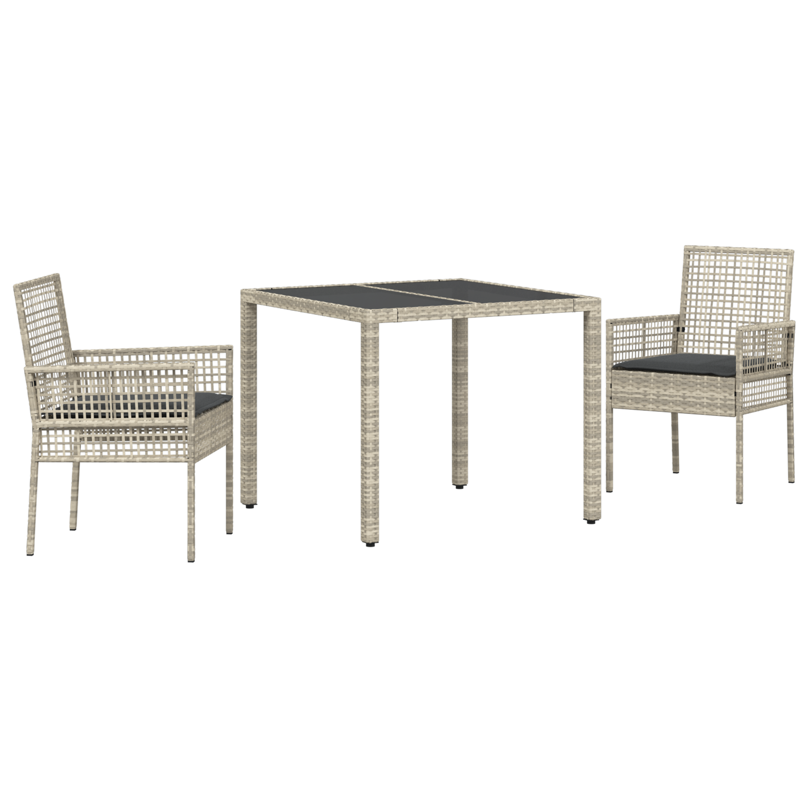 3 Piece Garden Dining Set with Cushions Light Grey Poly Rattan - Image 2