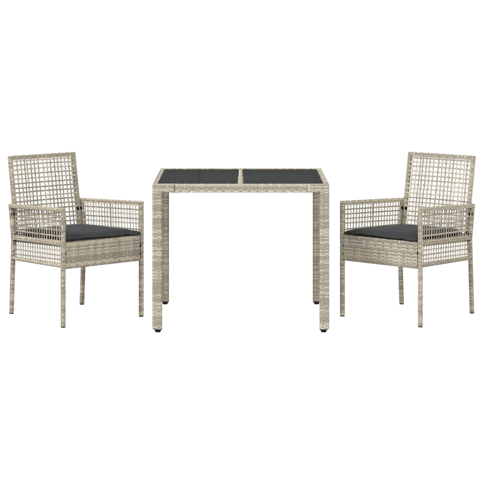 3 Piece Garden Dining Set with Cushions Light Grey Poly Rattan - Image 7