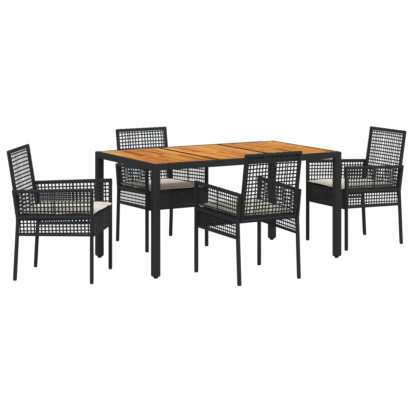 5 Piece Garden Dining Set with Cushions Black Poly Rattan - Image 2