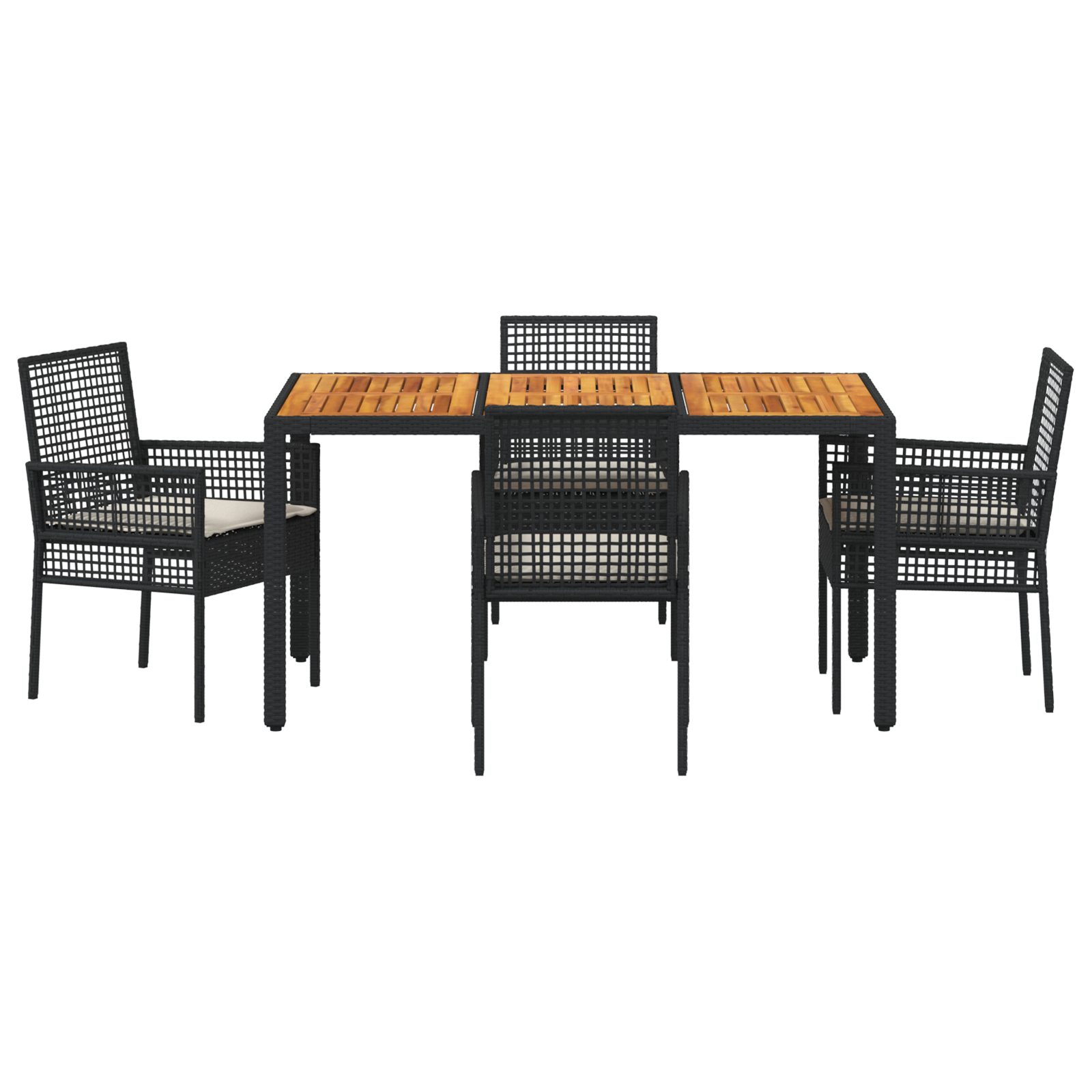 5 Piece Garden Dining Set with Cushions Black Poly Rattan - Image 7