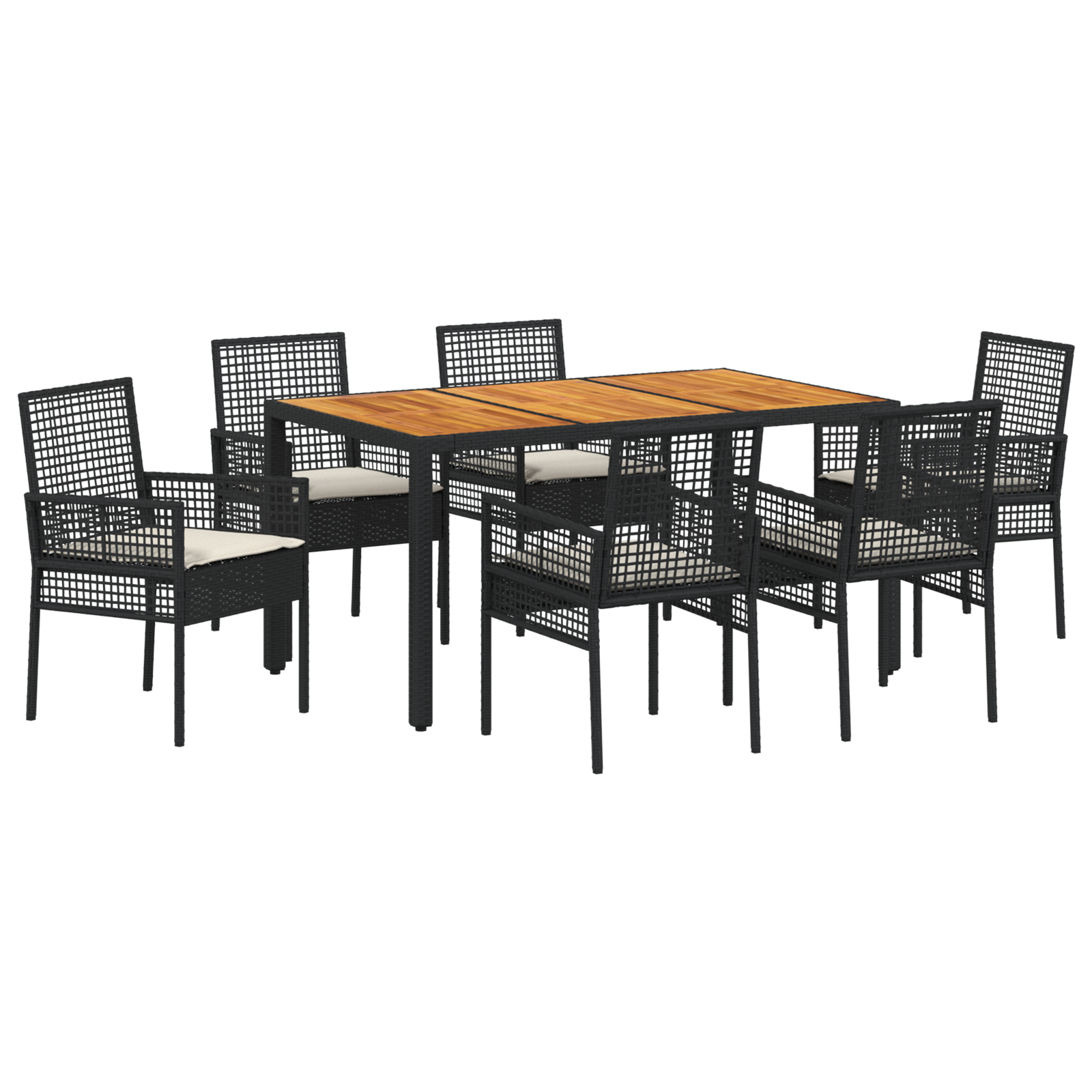 7 Piece Garden Dining Set with Cushions Black Poly Rattan - Image 2