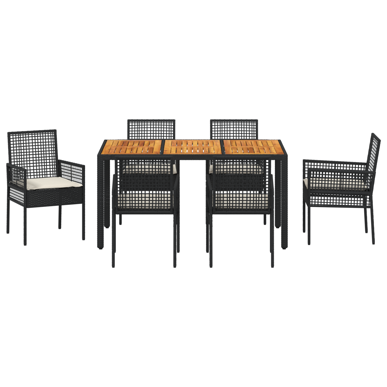 7 Piece Garden Dining Set with Cushions Black Poly Rattan - Image 7