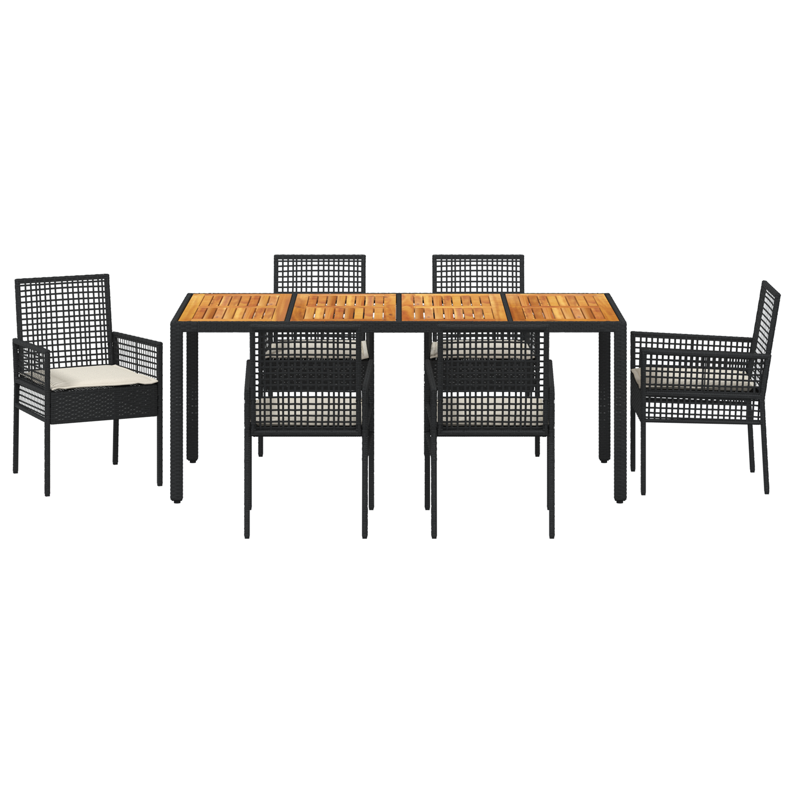 7 Piece Garden Dining Set with Cushions Black Poly Rattan - Image 7