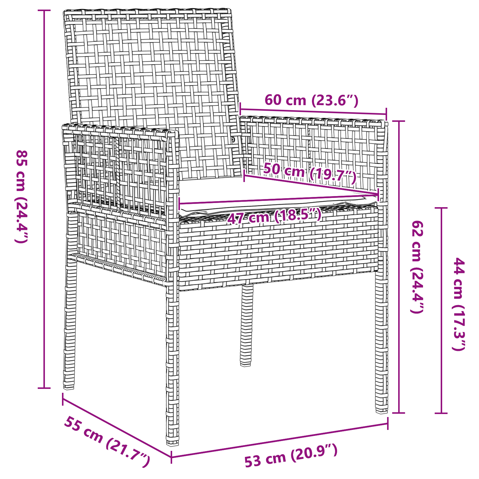 7 Piece Garden Dining Set with Cushions Black Poly Rattan - Image 10