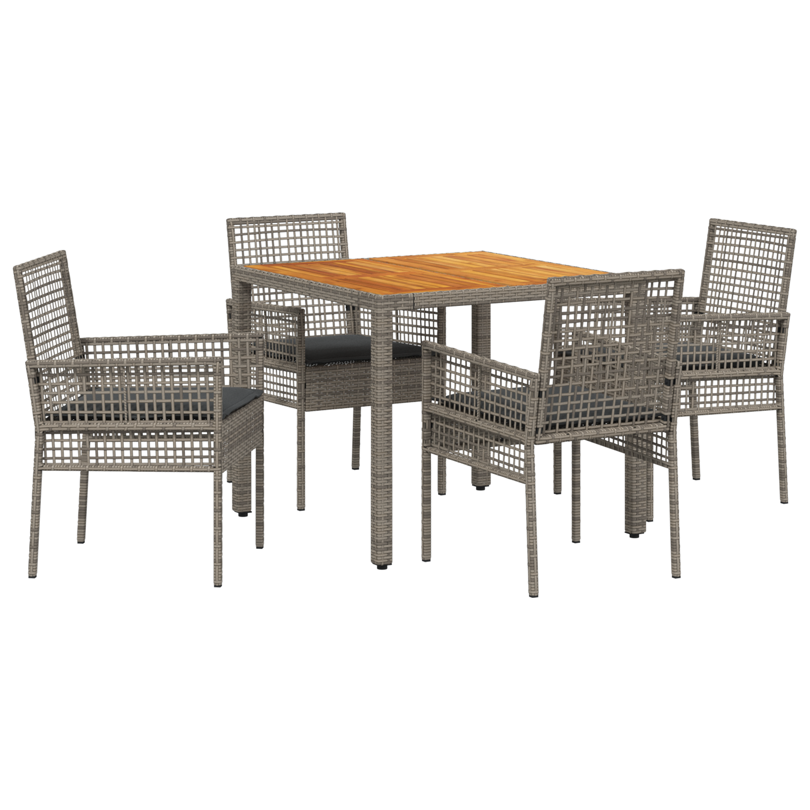 5 Piece Garden Dining Set with Cushions Grey Poly Rattan - Image 2
