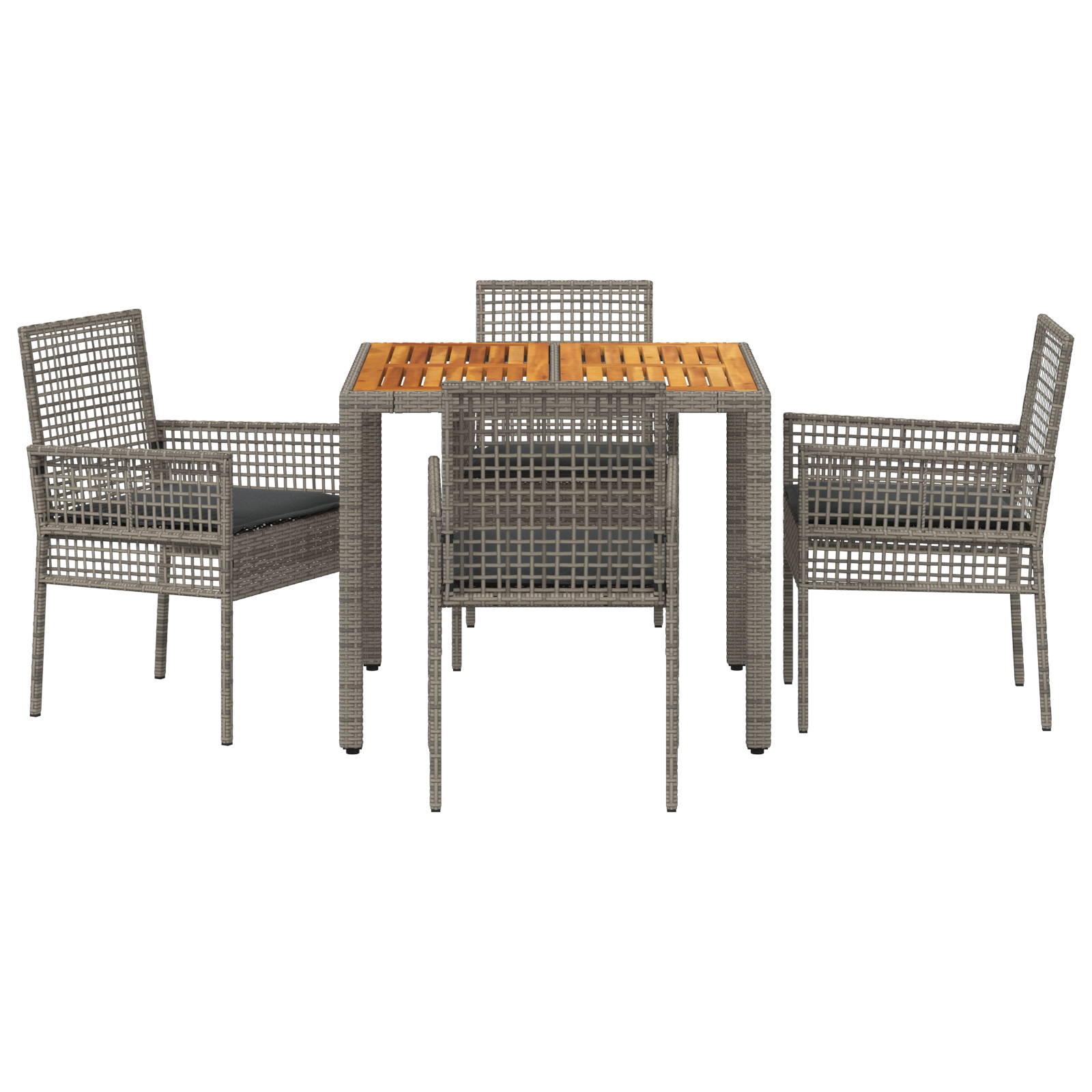 5 Piece Garden Dining Set with Cushions Grey Poly Rattan - Image 7