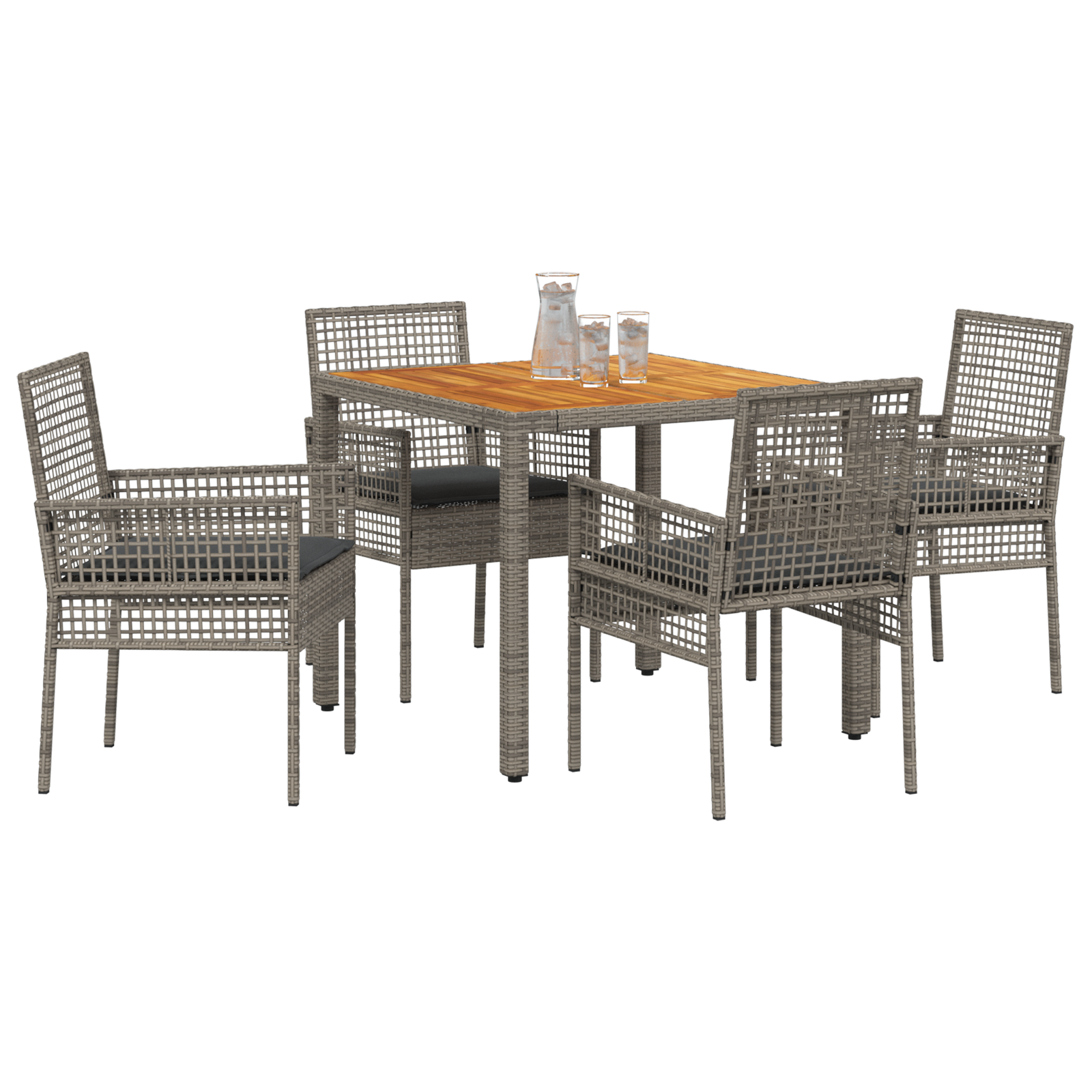 5 Piece Garden Dining Set with Cushions Grey Poly Rattan - Image 3