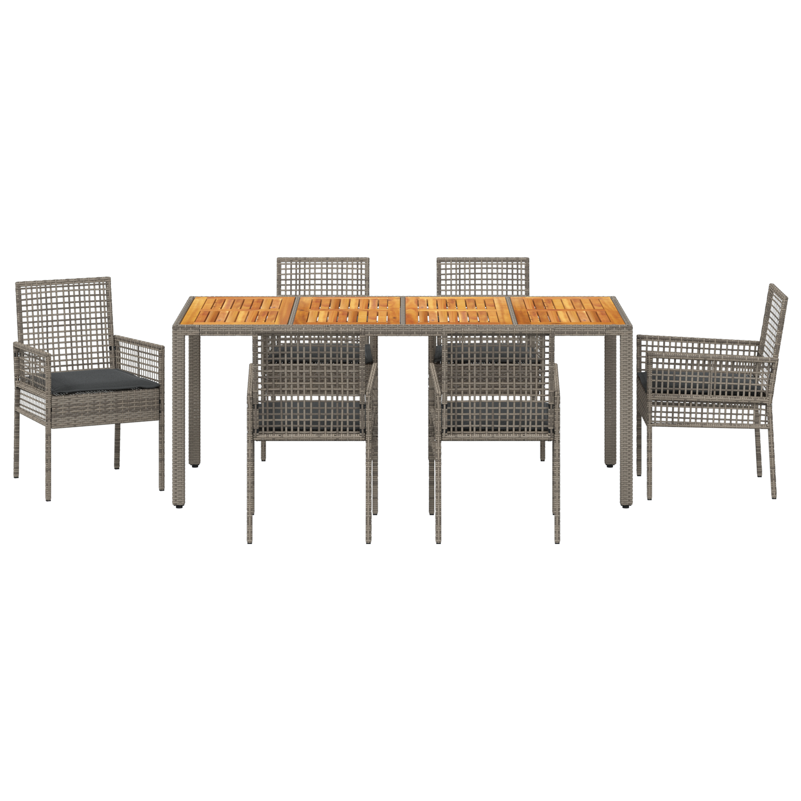 7 Piece Garden Dining Set with Cushions Grey Poly Rattan - Image 7