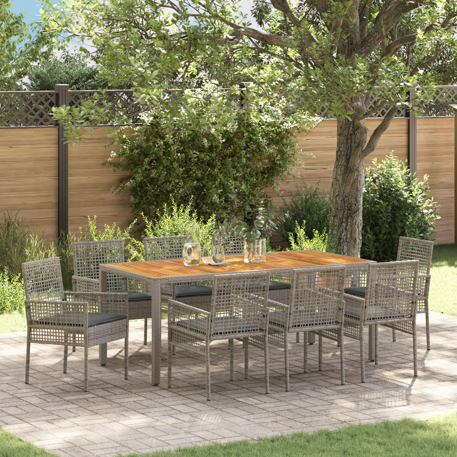 Thumbnail - vidaXL 9-teiliges Garten Essgruppe mit Kissen Grau Poly Rattan